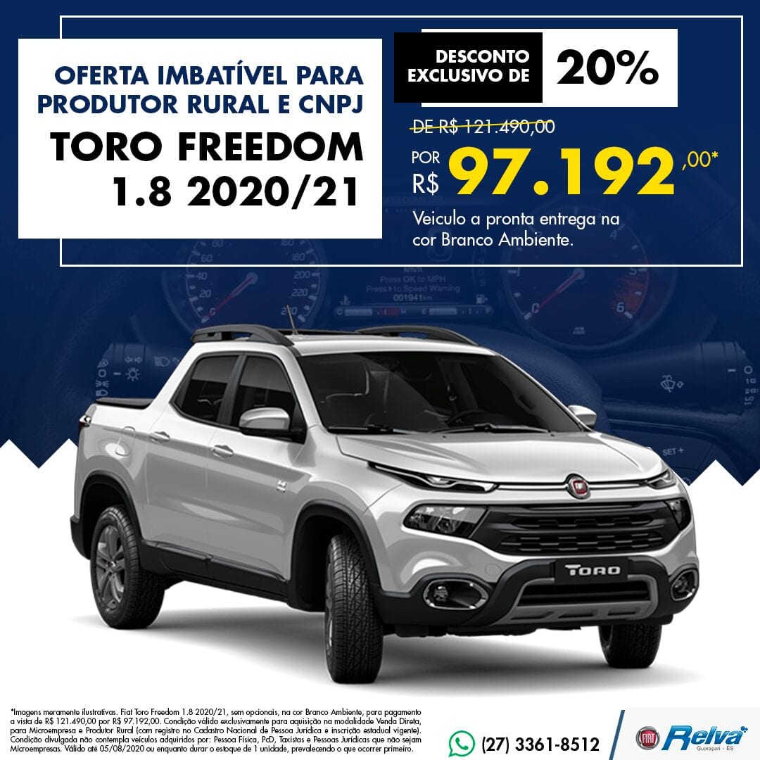 Toro FREEDOM T270 - CNPJ & PRODUTOR RURAL 2024 por R$ 147.630,00 é na FIAT  Florença Bacacheri