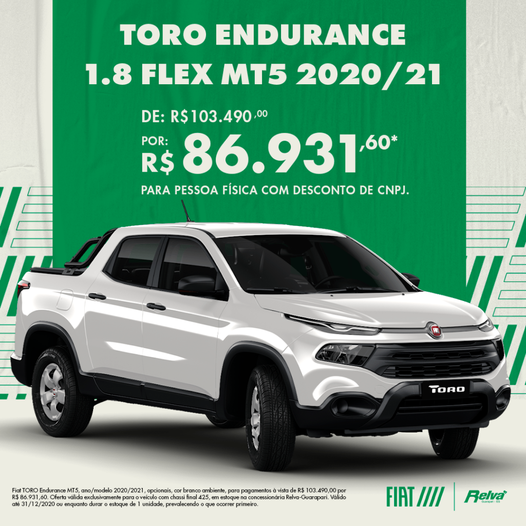 toro enduranceMT5 - Toro Endurance 1.8 Flex MT5 por R$ 86.931,60*