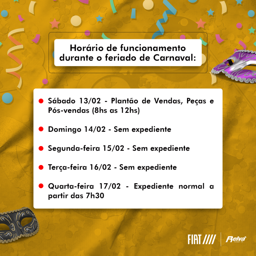 09 RELVA AVISO DE EXPEDIENTE CARNAVAL Post Facebook v3 - Confira o nosso horário de funcionamento durante o Carnaval