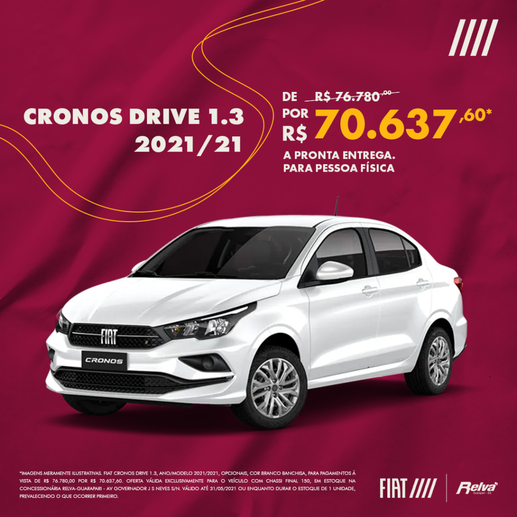 RELVA CRONOS DRIVE Lead Ads MAIO - Cronos Drive 1.3 2021/21 por R$ 70.637,60*