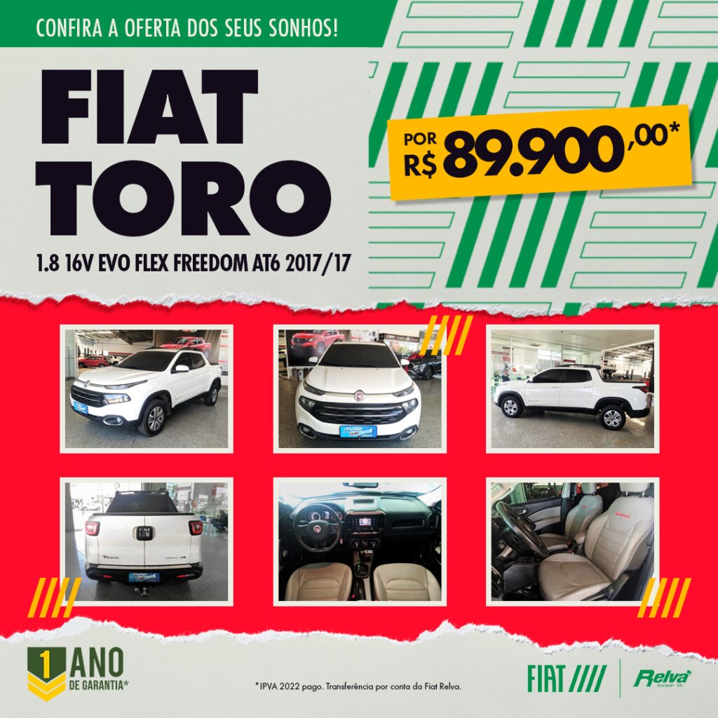 Relva FiatToroSEMINOVO - Fiat Toro 1.8 16V Evo Flex Freedom AT6 2017/17 por R$ 89.990,00*