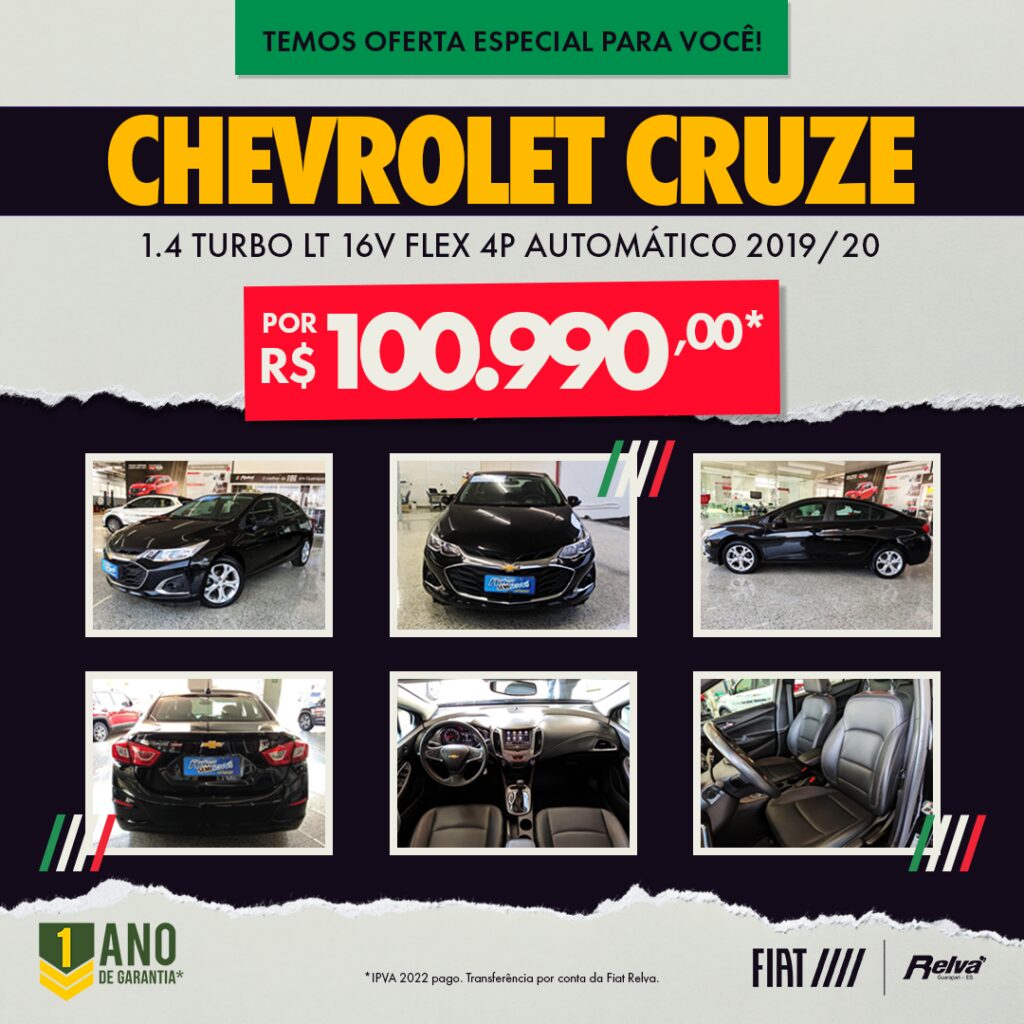 Relva ChevroletCruiseSEMINOVO - Chevrolet Cruze 1.4 Turbo LT 16V Flex 4P 2019/20 por R$ 100.990,00*