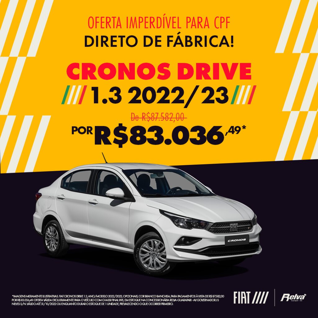 Cronos Drive 1.3 Branco Branchisa - Cronos Drive 1.3 2022/23 por R$ 83.036,49* para CPF direto de fábrica!