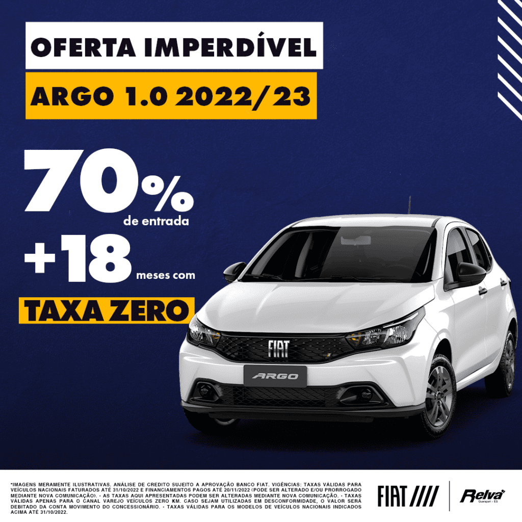 Taxa Zero Argo 1 - Argo 1.0 2022/23 com 70% de entrada + 18 meses com TAXA ZERO