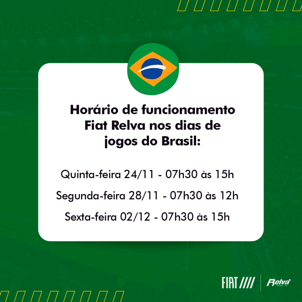 Relva Copa do Mundo Expediente - Horários de funcionamento nos dias de jogos do Brasil