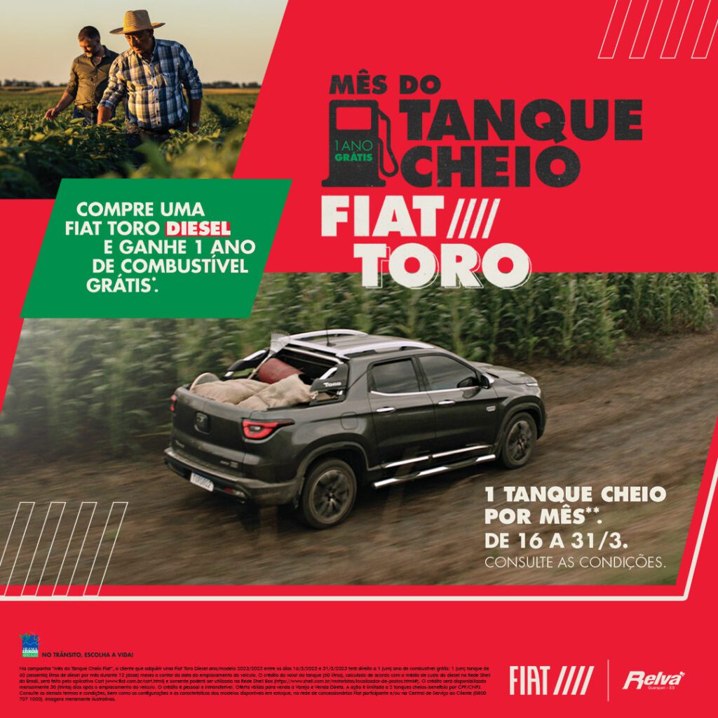 Relva Mes do Tanque Cheio - Compre uma Fiat Toro Diesel e ganhe 1 ano de combustível grátis*