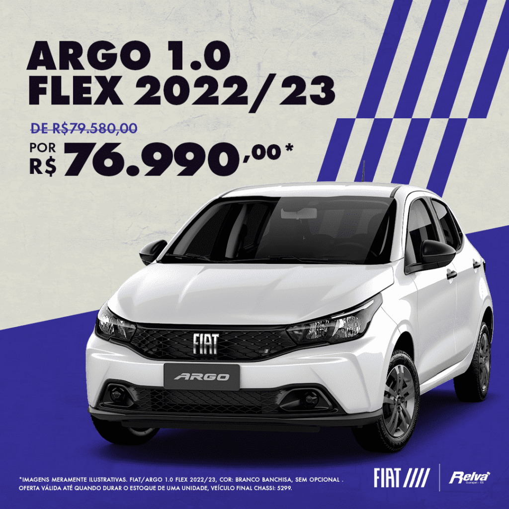 Relva Argo 1.0 - Argo 1.0 Flex 2022/23 de R$ 79.580,00 por R$ 76.990,00*