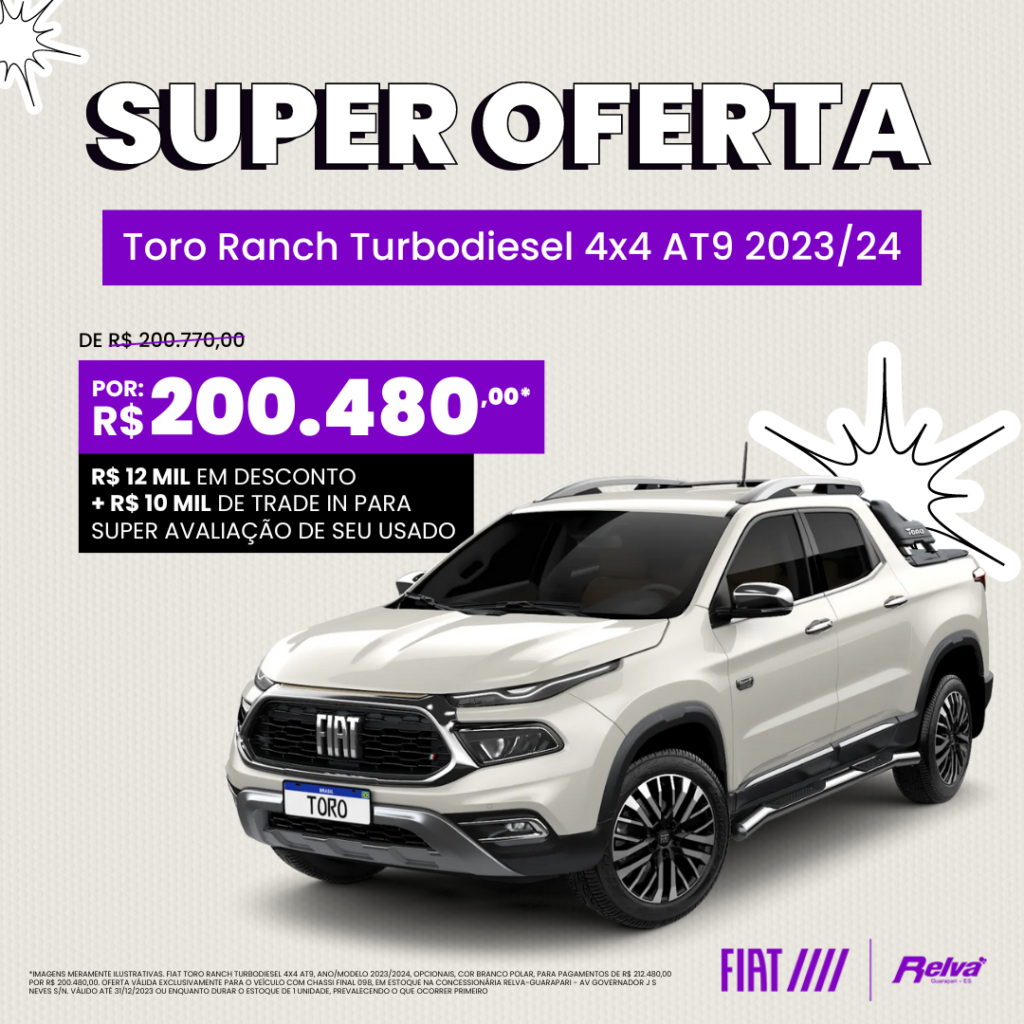 Relva Toro Ranch - Toro Ranch Turbodiesel 4x4 AT9 2023/24 por R$ 200.480,00*