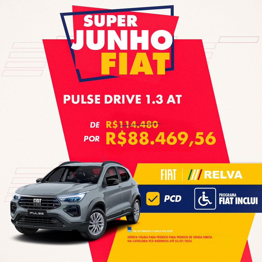 PULSE DRIVE 1.3 AT - SUPER JUNHO FIAT: Pulse Drive 1.3 AT por R$ 88.469,56*