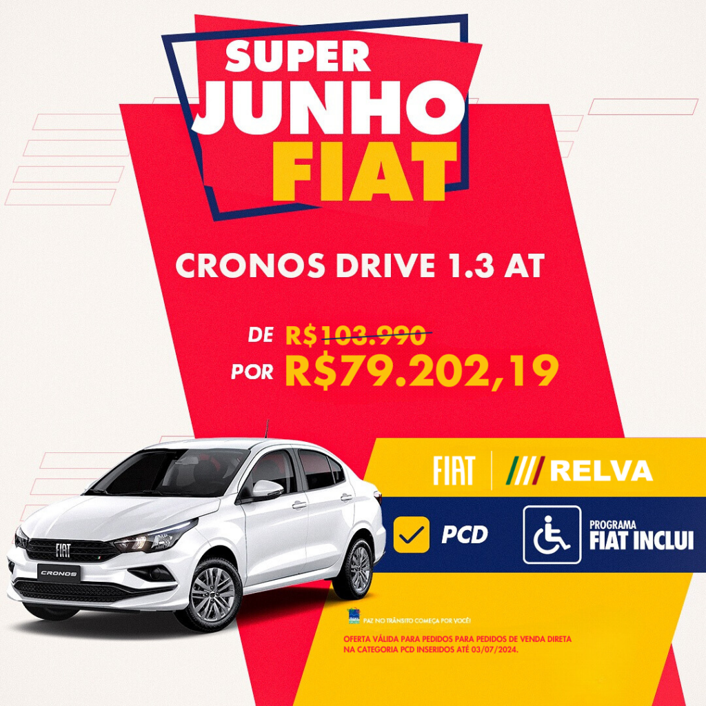 CRONOS DRIVE 1.3 AT - SUPER JUNHO FIAT: Cronos Drive 1.3 AT por R$ 79.202,19*