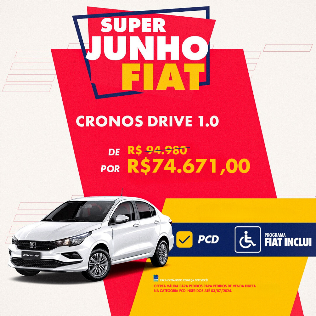 CRONOS DRIVE 1.0 - SUPER JUNHO FIAT: Cronos Drive 1.0 por R$ 74.671,00*