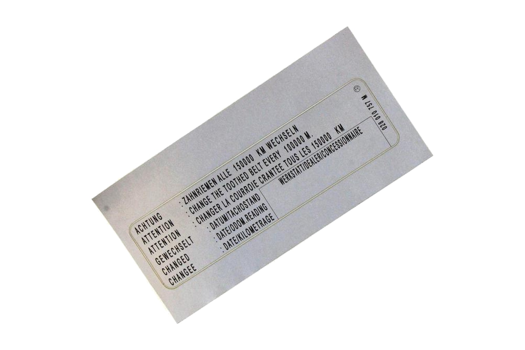 Etiqueta de Aviso de Troca de Correia Dentada VW 028010757M - Imagem 2