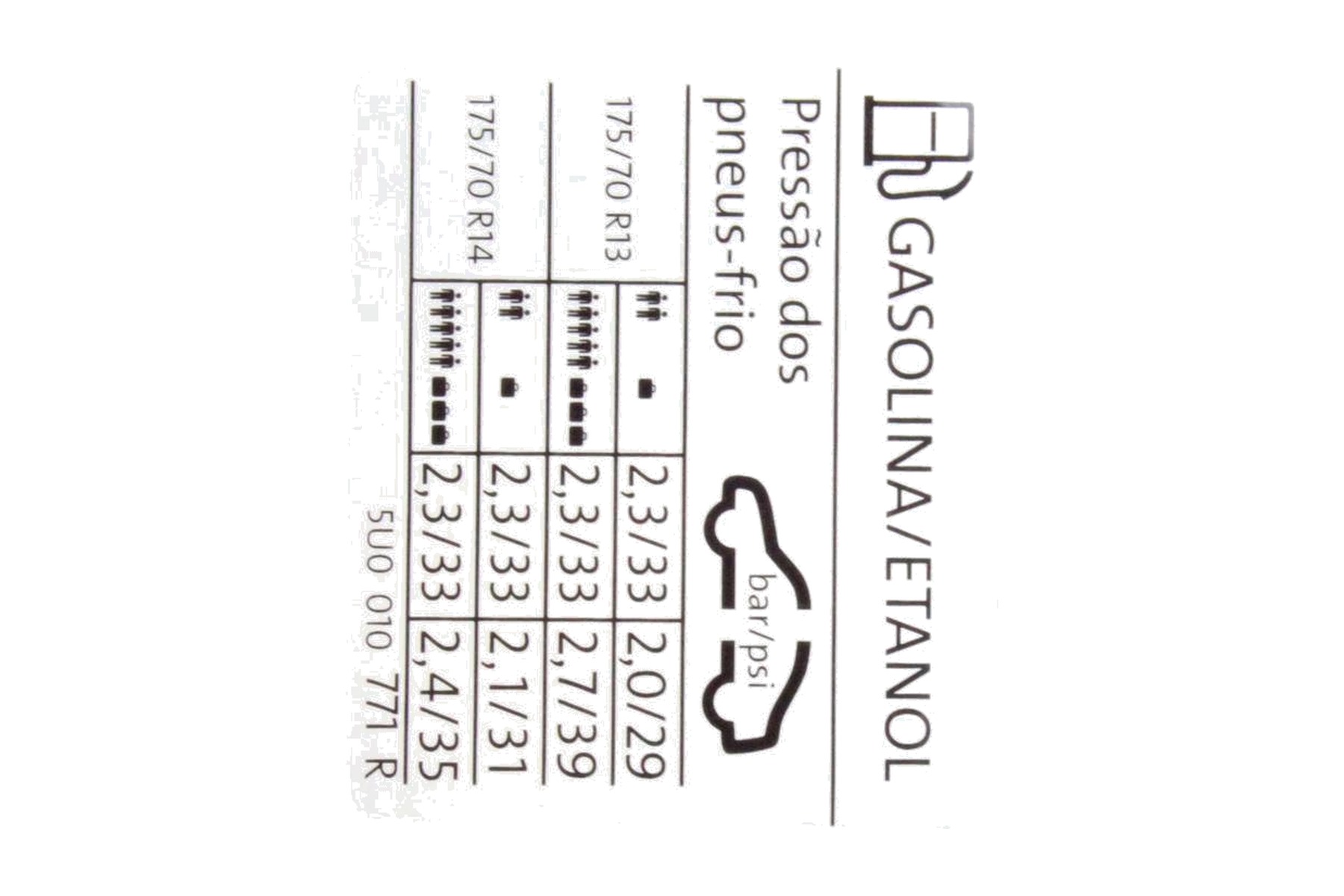 Etiqueta de Calibragem de Pneu VW 5U0010771R - Imagem 2