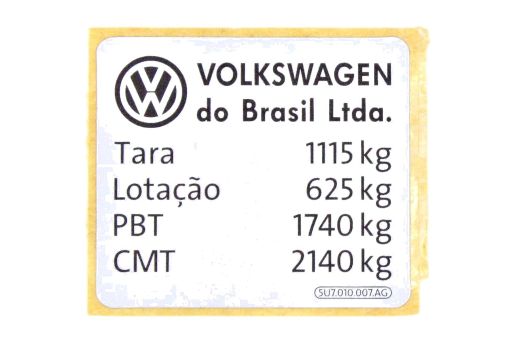 Etiqueta de Aviso VW 5U7010007AG