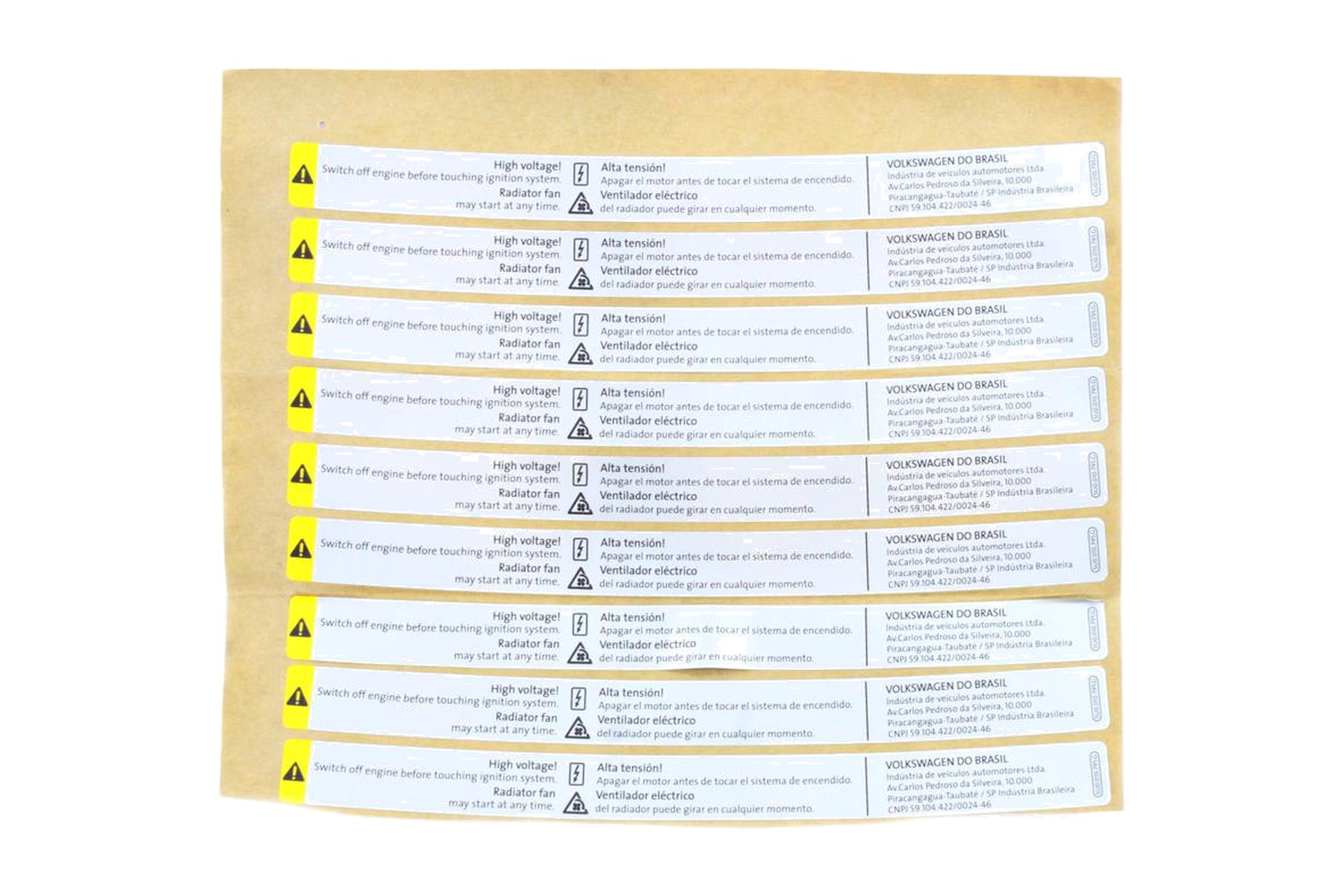 Etiqueta de Advertência VW 5U0010795G