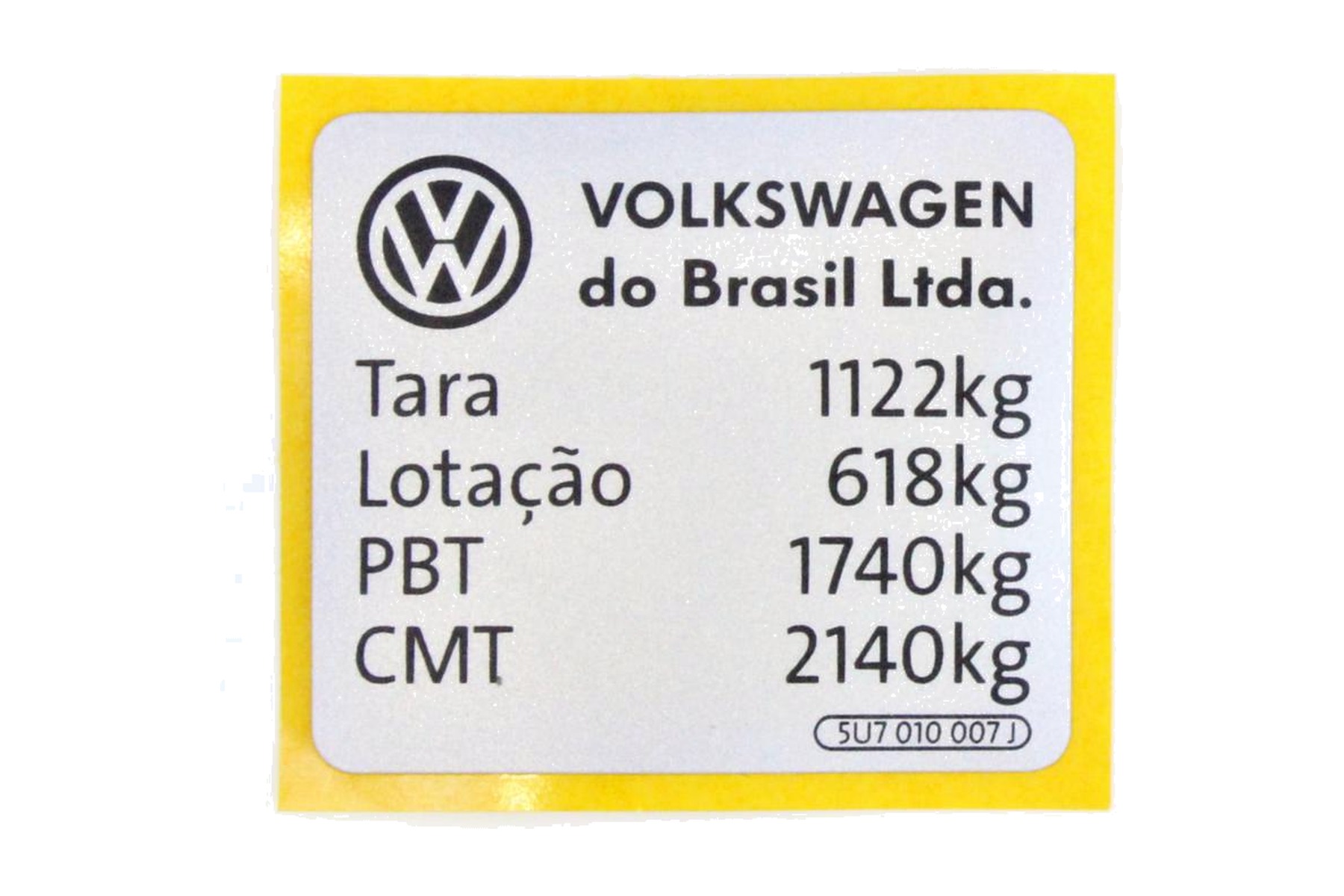 Etiqueta de Aviso VW 5U7010007J