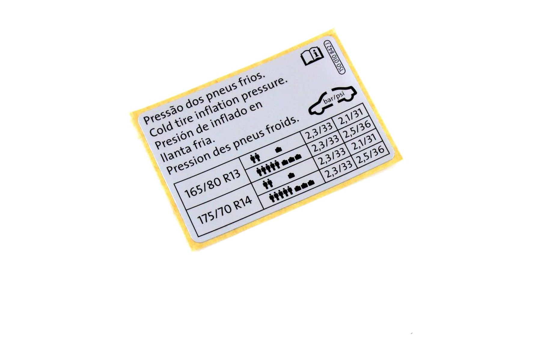 Etiqueta de Pressão de Calibragem de Pneus VW 1S0010842J - Imagem 2