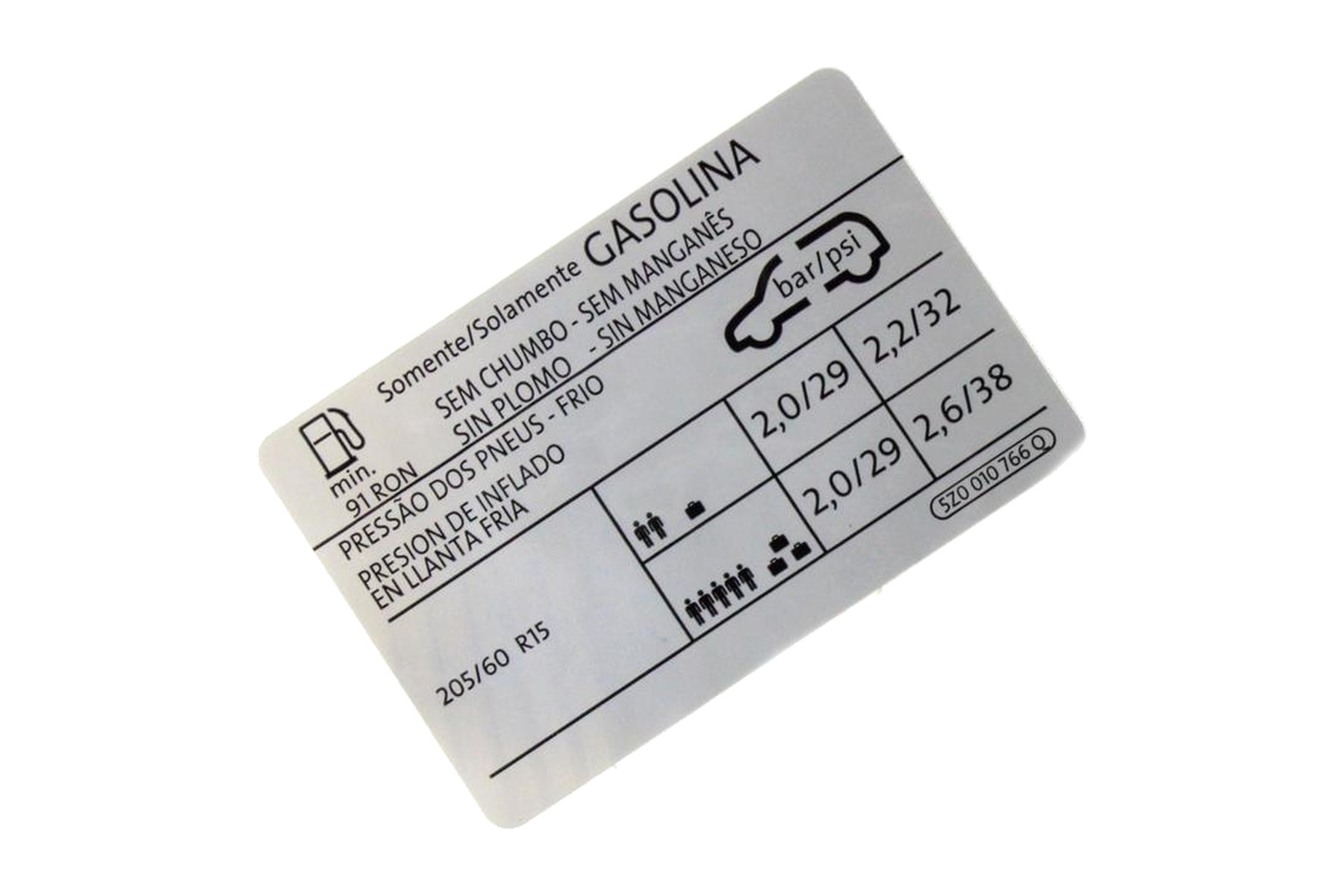 Etiqueta de Pressão de Calibragem de Pneus VW 5Z0010766Q - Imagem 2