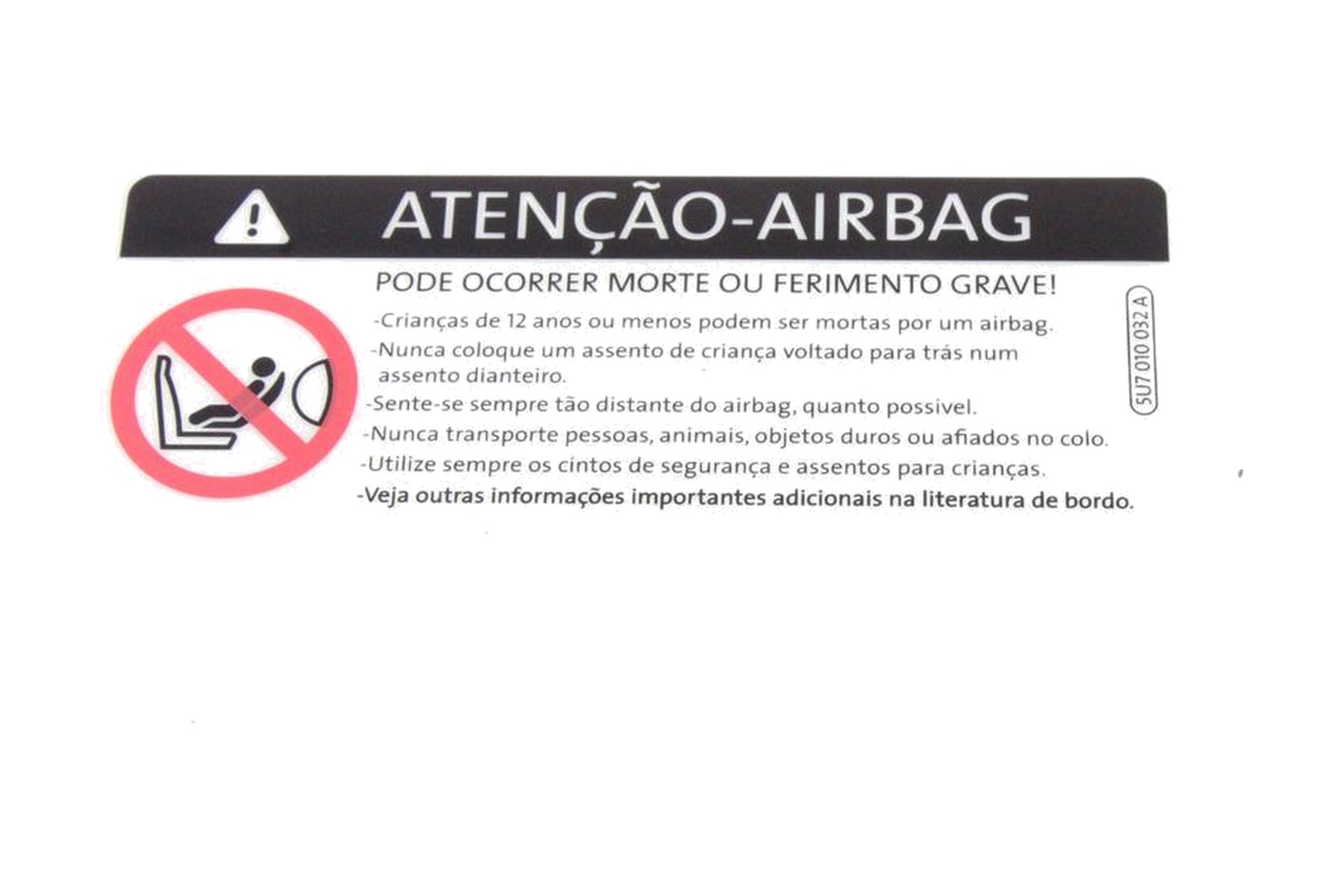 Etiqueta de Pictograma de Aviso de Airbag VW 5U7010032A