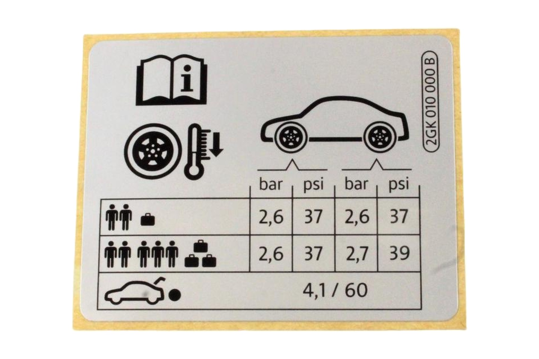 Etiqueta de Pressão de Calibragem de Pneus VW 2GK010000B