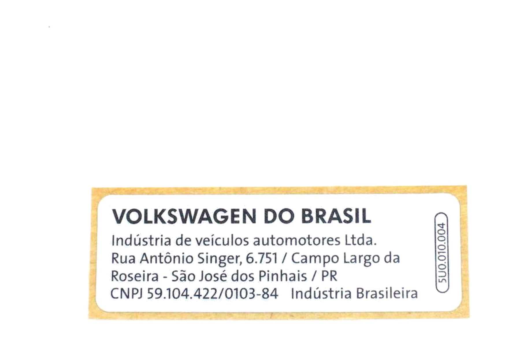 Etiqueta de Advertência VW 5U0010004