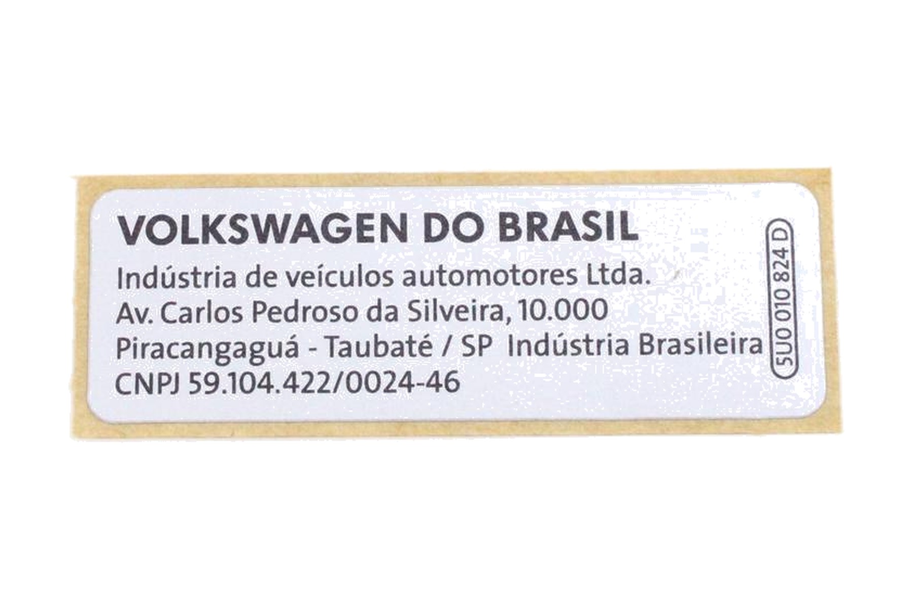 Etiqueta de Advertência VW 5U0010824D