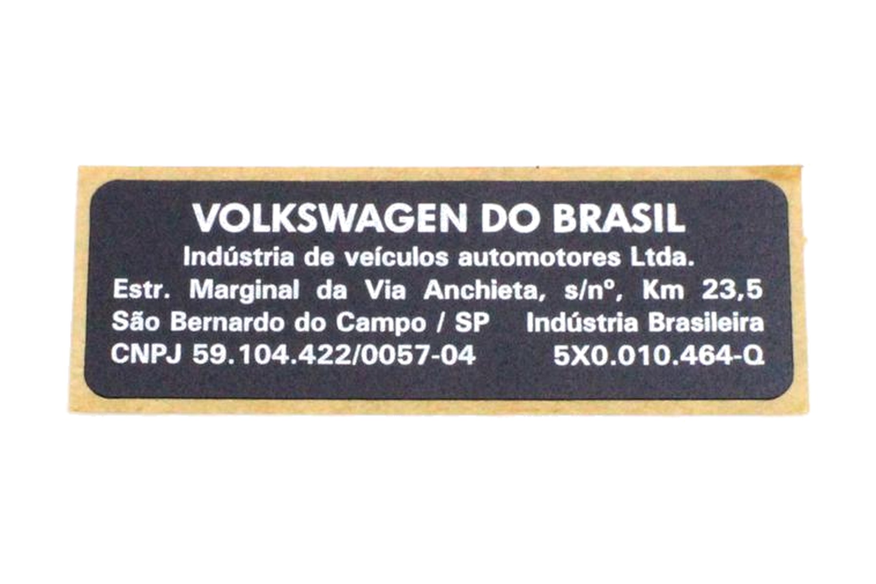 Etiqueta de Identificação VW 5X0010464Q
