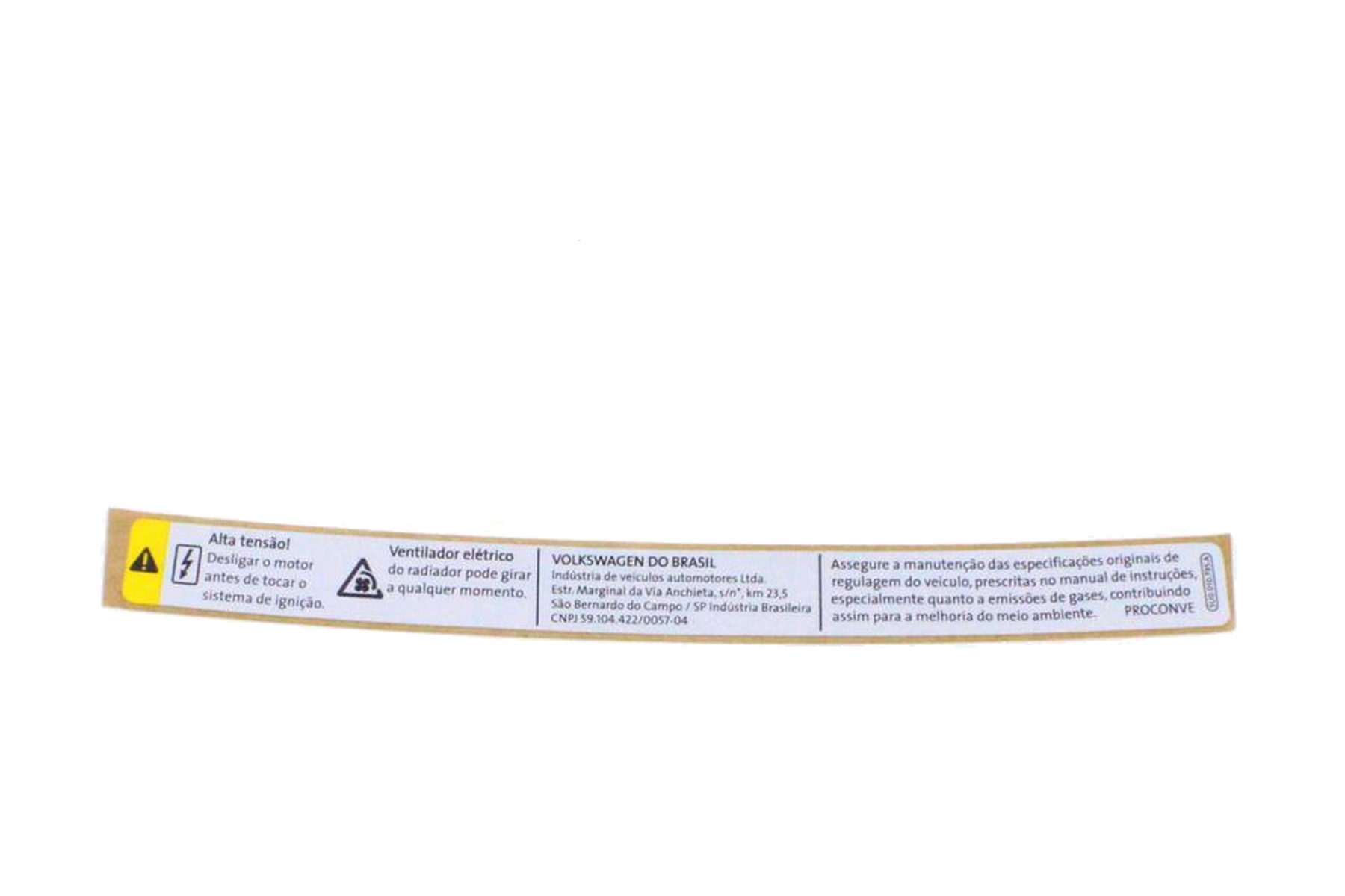 Etiqueta de Advertência VW 5U0010795A