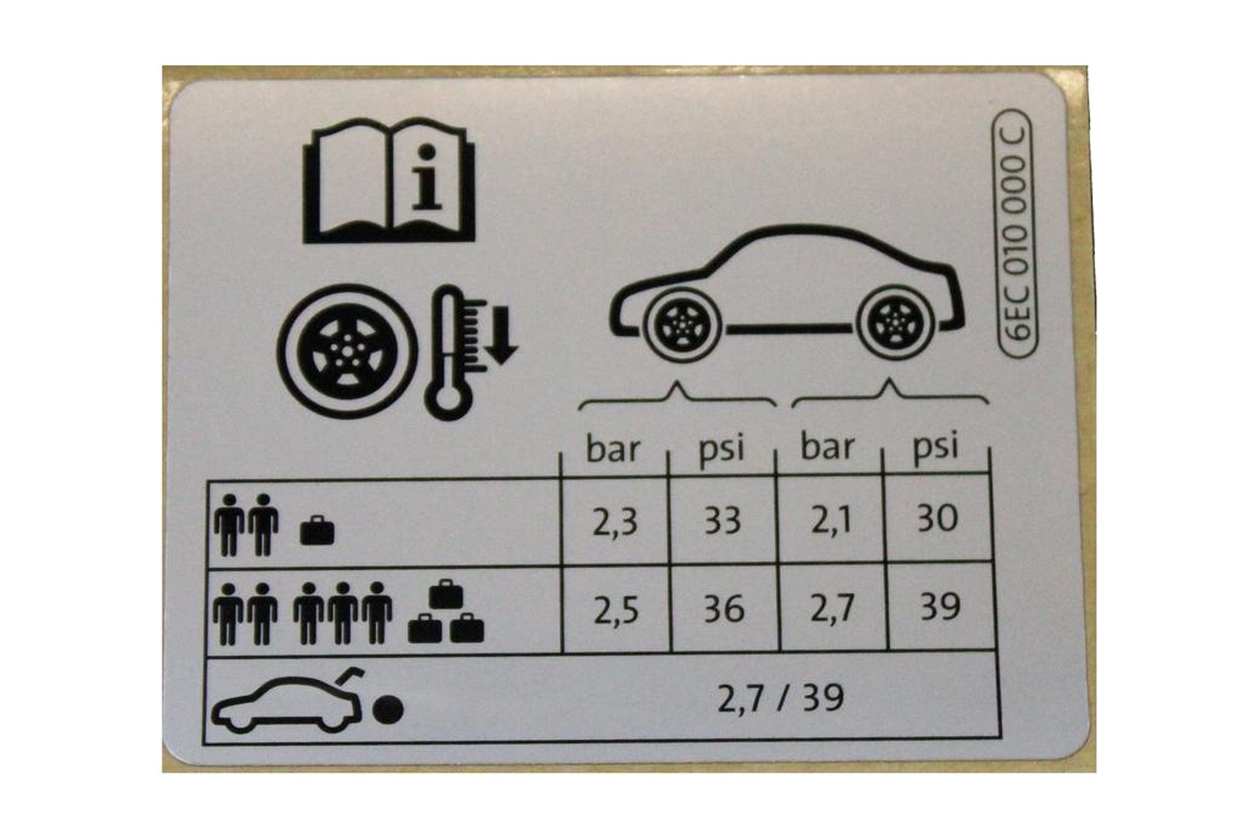 Etiqueta de Pressão de Calibragem de Pneus VW 6EC010000C