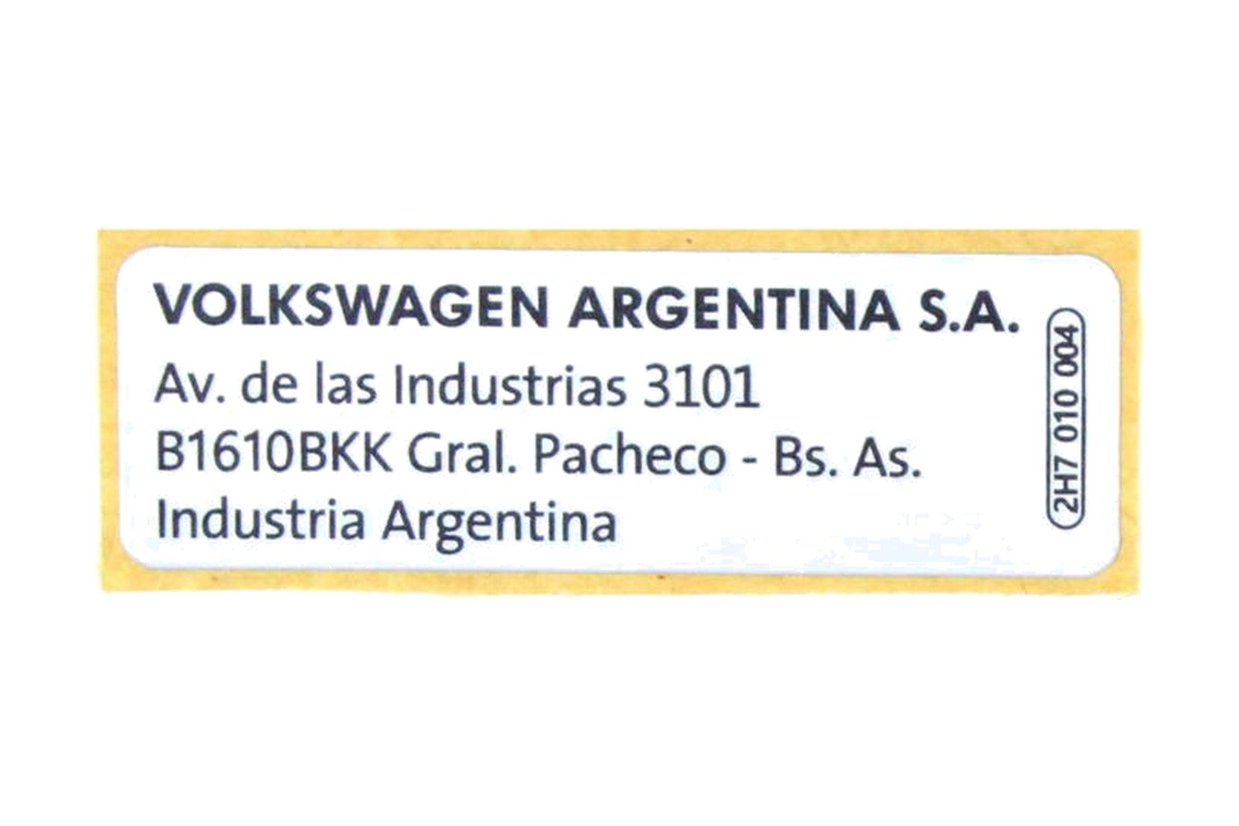 Etiqueta de Identificação VW 2H7010004